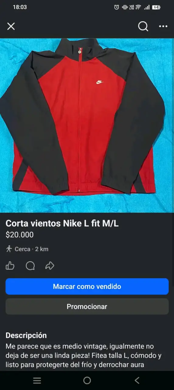 Corta vientos Nike rojo y negro talla L