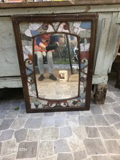 Espejo antiguo con marco de mosaico decorativo - miniatura 6