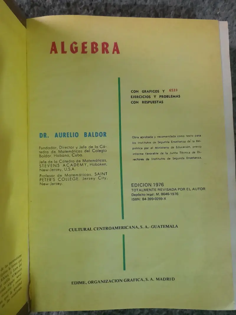 Libro Álgebra de Baldor Edición 1976 - 1