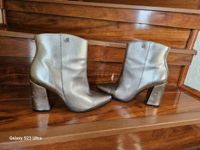 Botines de cuero plateados para mujer marca Vizzano - miniatura 3