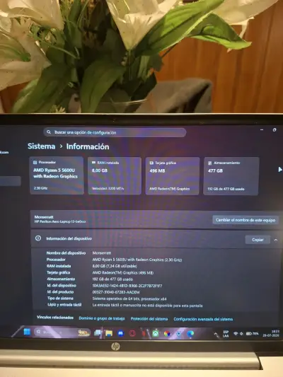 Laptop HP Pavilion Aero Ryzen 5 5600U 8GB RAM - miniatura 1