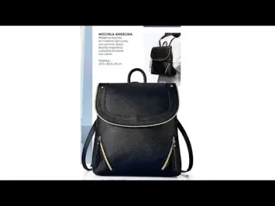 Mochila negra de cuero con bolsillos frontales - miniatura 1