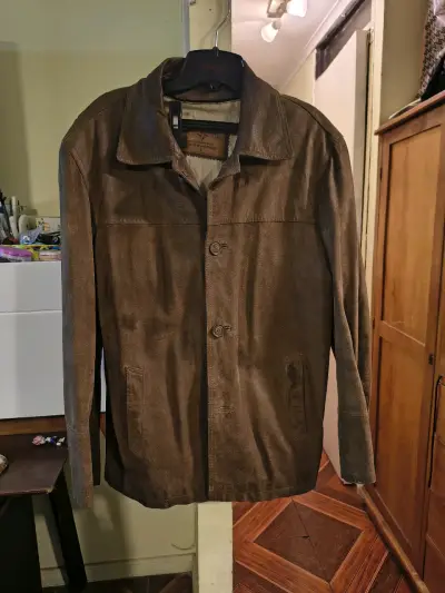 Chaqueta de cuero marrón para hombre - miniatura 1