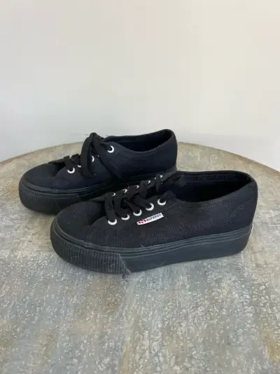 Zapatillas negras Superga de lona con plataforma - miniatura 1