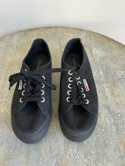 Zapatillas negras Superga de lona con plataforma - miniatura 2