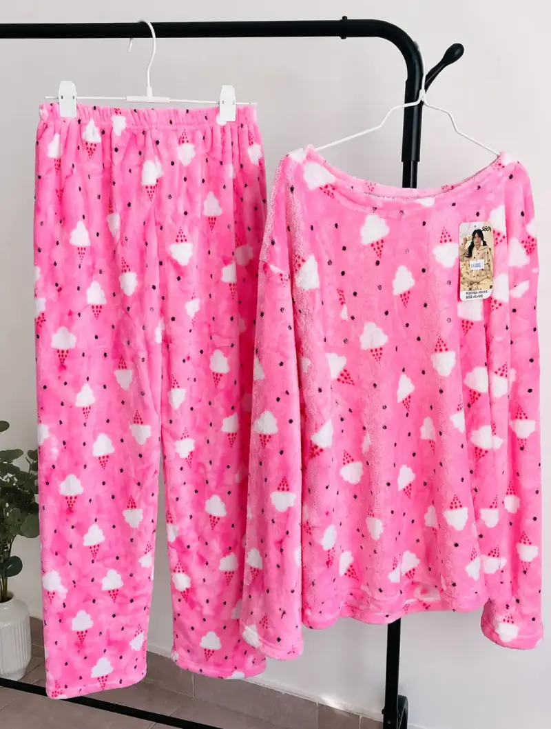 Pijama de polar rosa con estampado de helados - 2