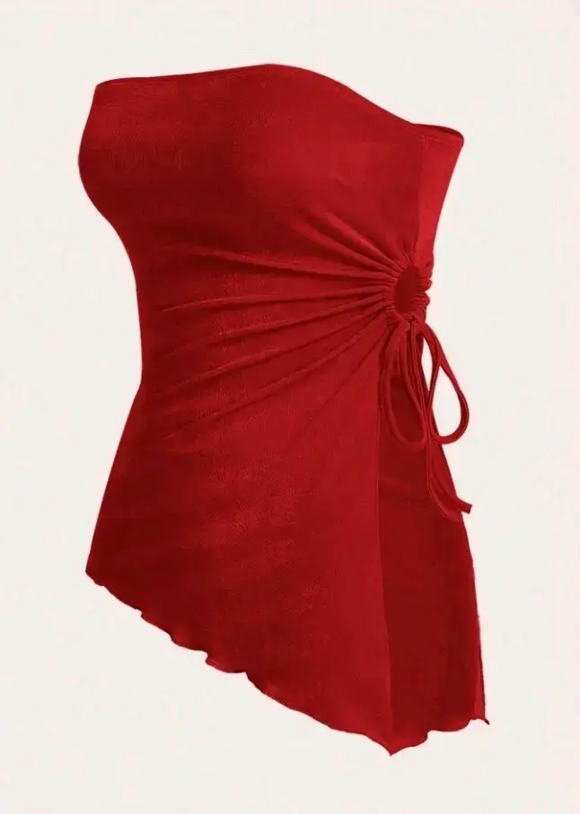 Top rojo sin tirantes con diseño asimétrico - 1