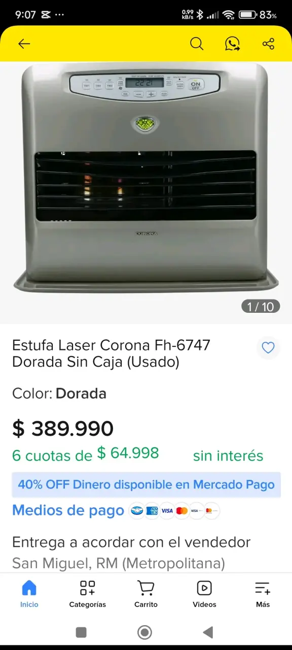 Estufa láser Corona FH-6747 dorada usada