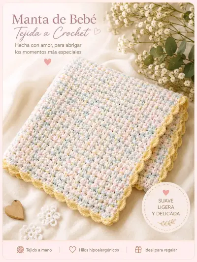 Manta de bebé tejida a crochet suave y delicada - miniatura 1
