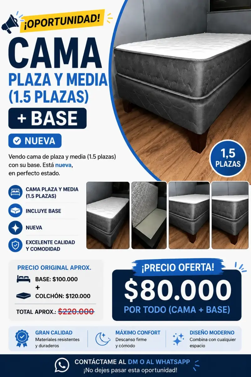 Cama plaza y media con base nueva - 1