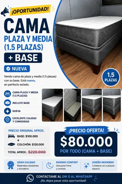 Cama plaza y media con base nueva - miniatura 1