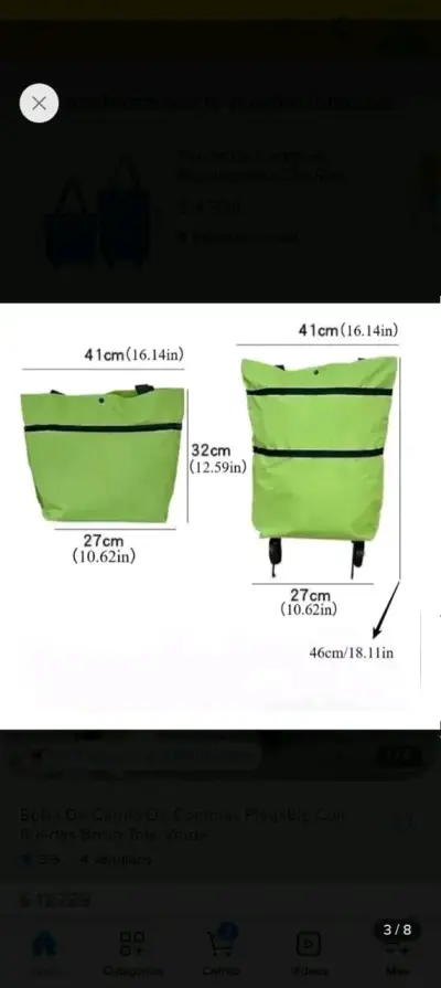 Bolsa de carrito de compras plegable verde - miniatura 2