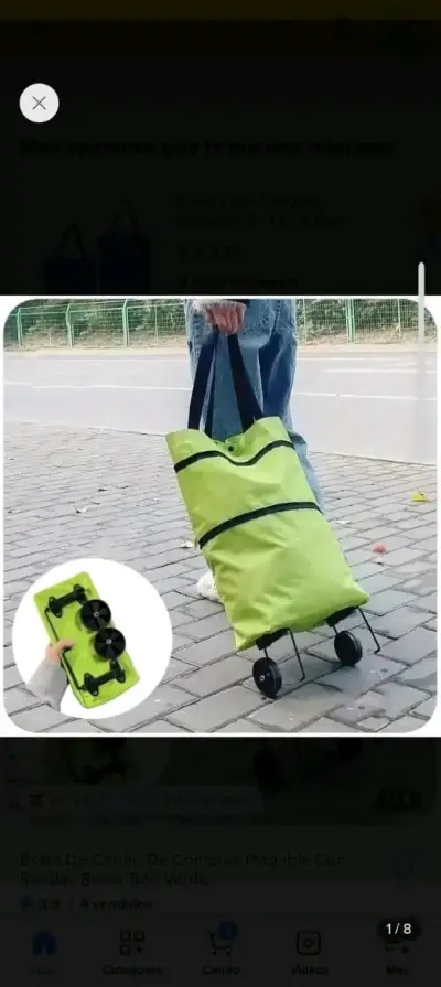 Bolsa de carrito de compras plegable verde - miniatura 3