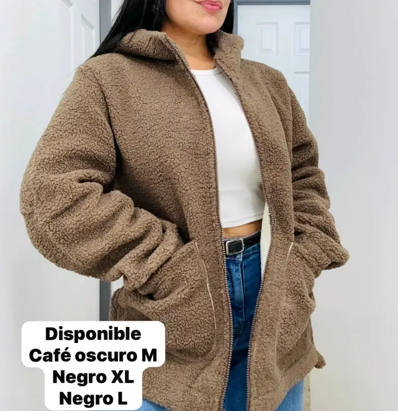 Chaqueta de lana sintética café oscuro