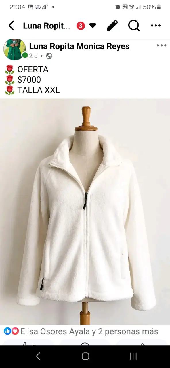 Chaqueta de polar peludita blanca talla XXL