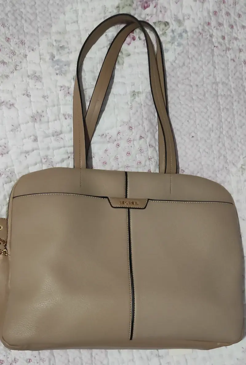 Bolso de cuero beige Secret con asas largas - 1