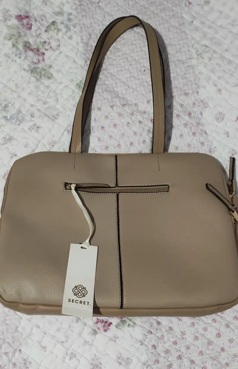 Bolso de cuero beige Secret con asas largas - 2