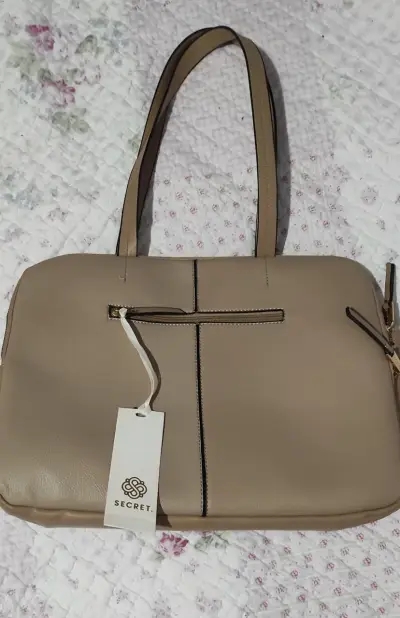 Bolso de cuero beige Secret con asas largas - miniatura 2
