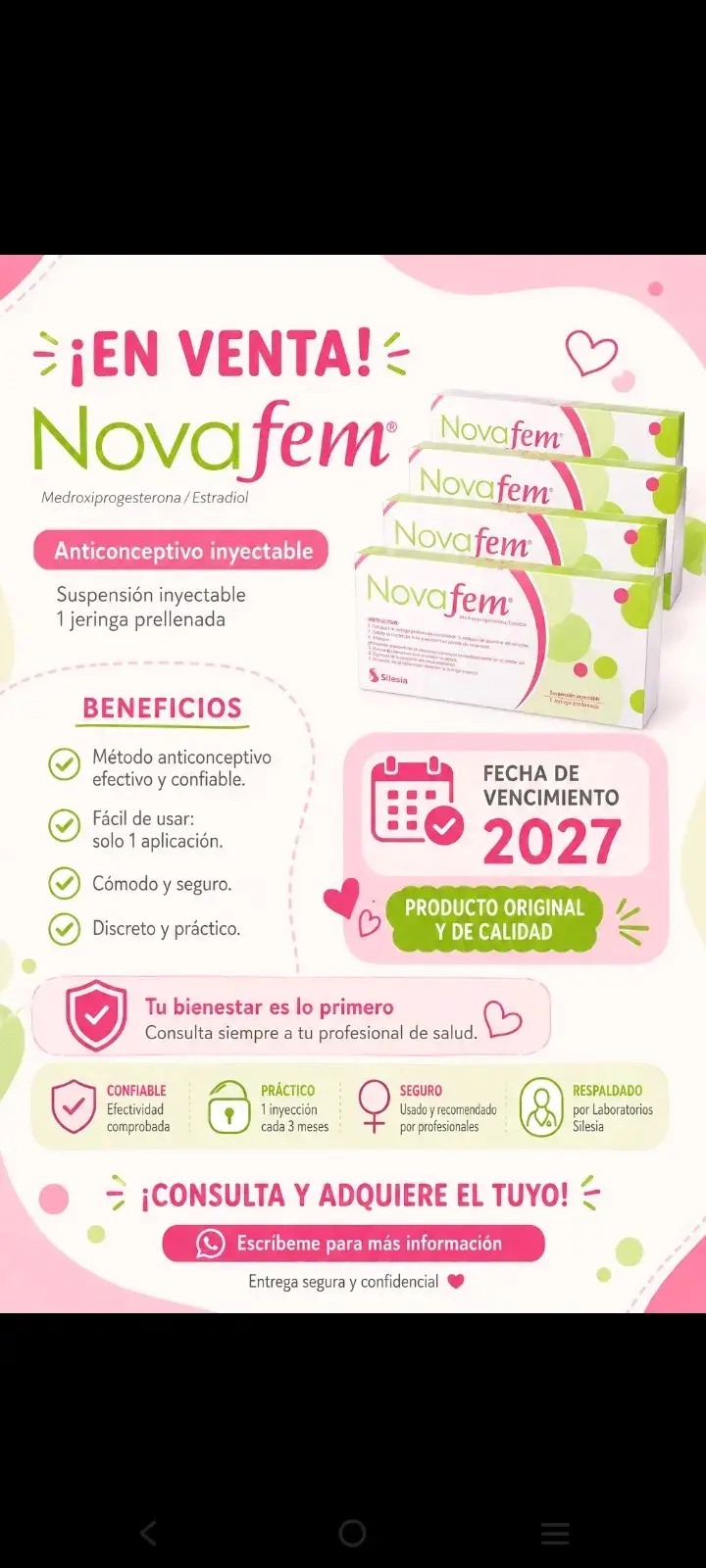 Anticonceptivo inyectable Novafem 2027