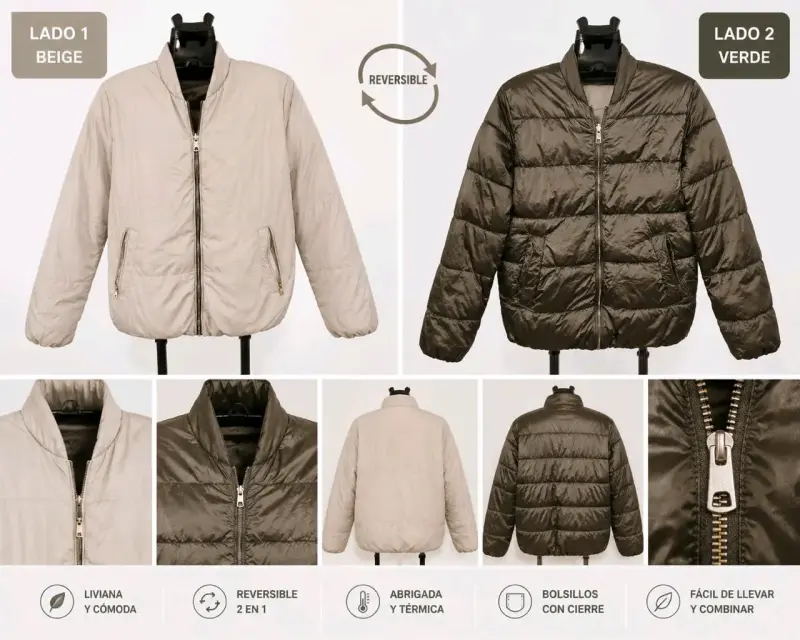 Chaqueta reversible gris con cierre - 2