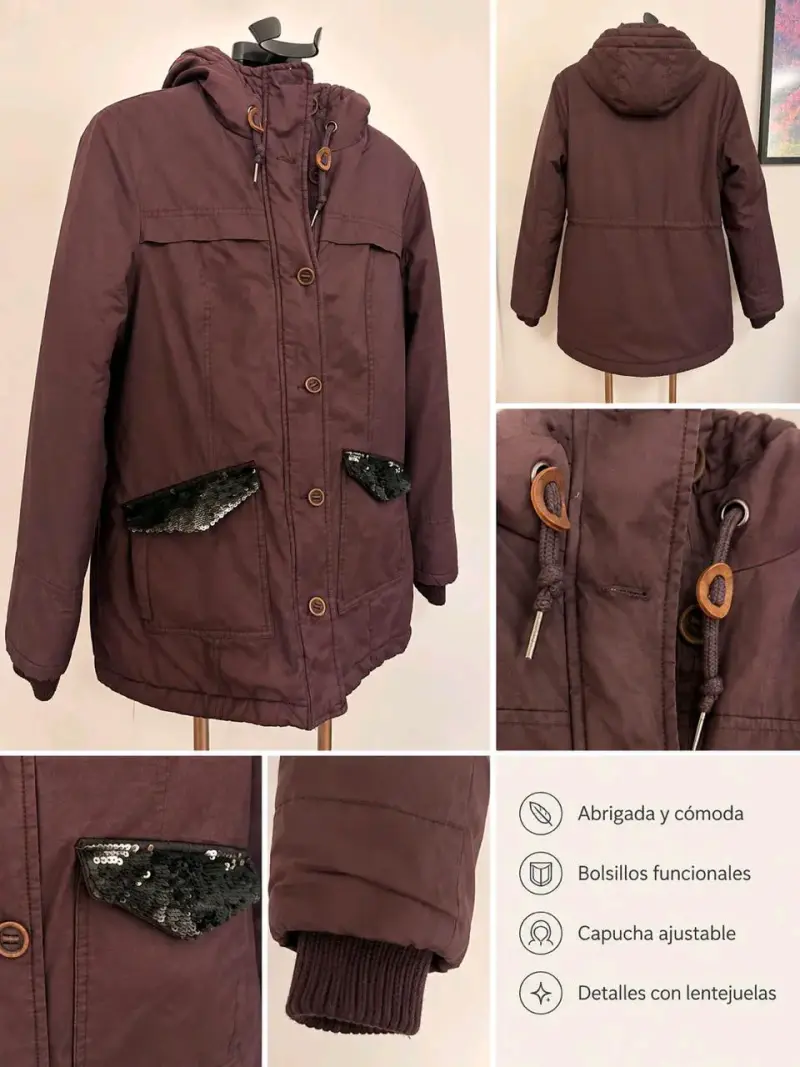 Parka morada con capucha ajustable y lentejuelas - 2