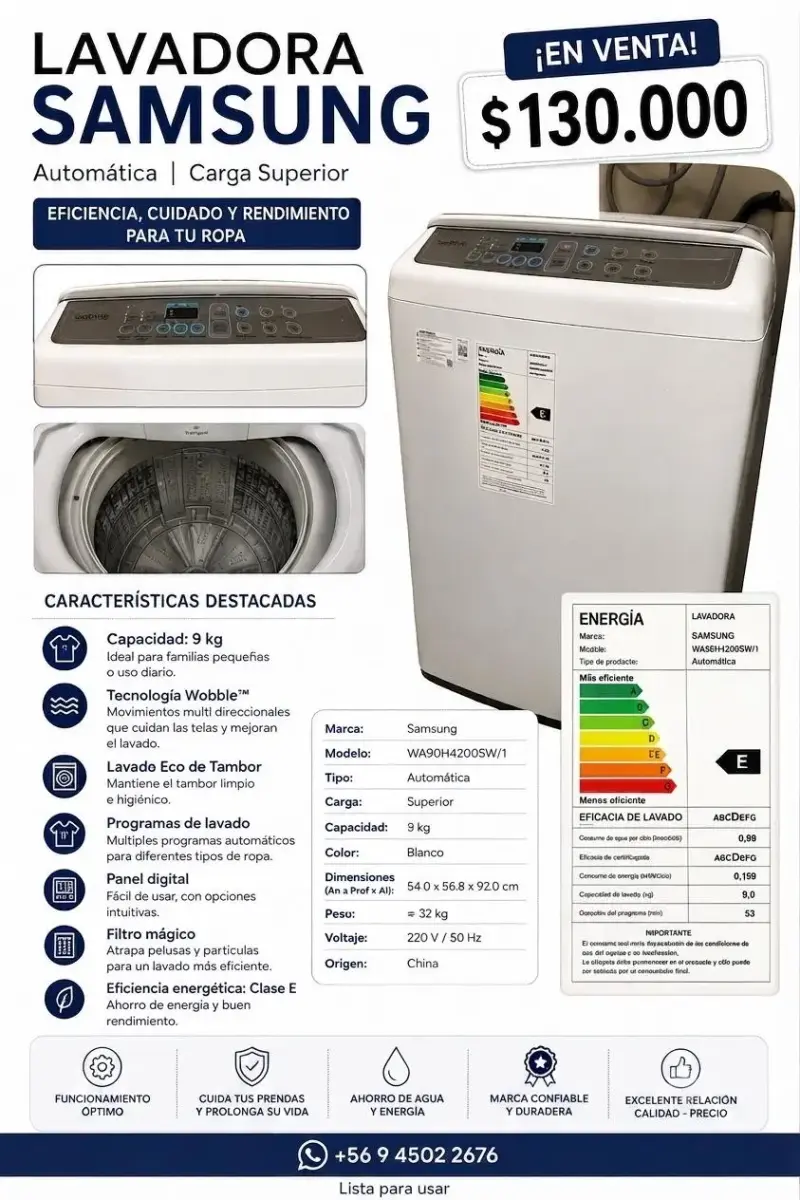 Lavadora Samsung Automática 9kg Carga Superior