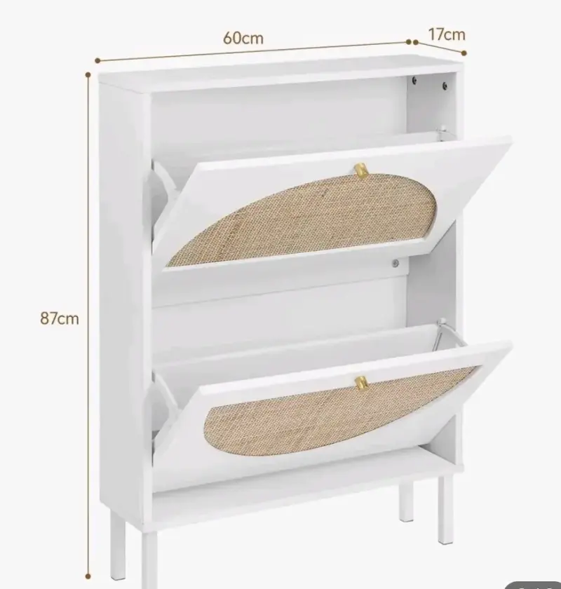 Zapatero de madera blanco con puertas de mimbre - 5