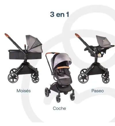 Coche de Bebé 3 en 1 Bebesit con Moisés y Silla de Auto - miniatura 2