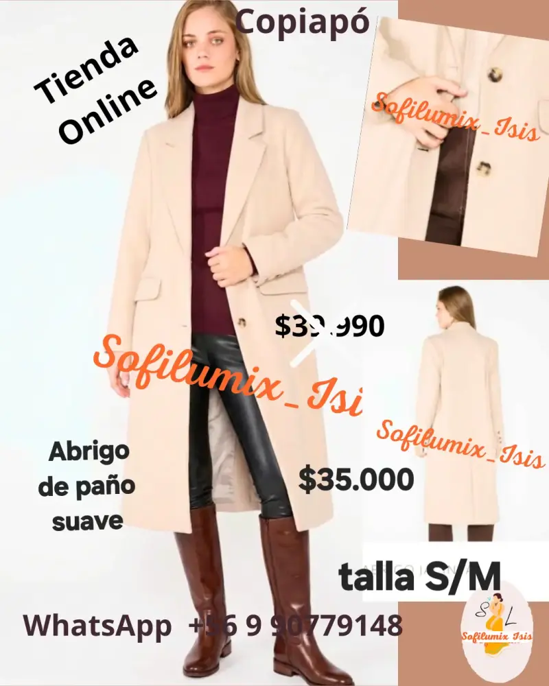 Abrigo de paño suave beige talla S/M