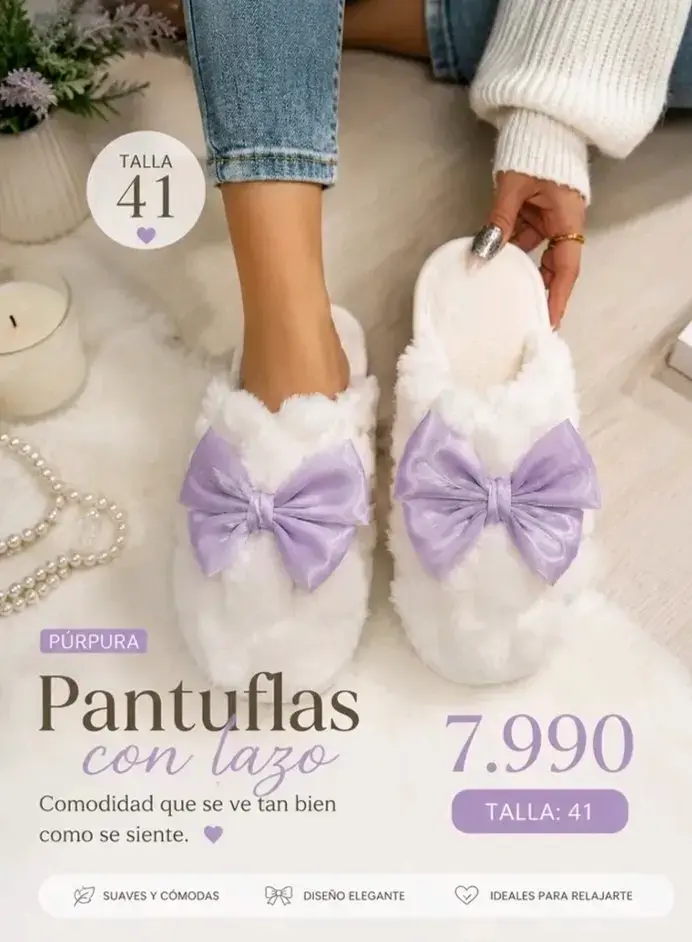 Pantuflas con lazo púrpura talla 41