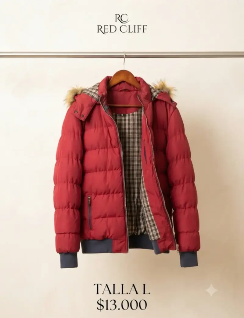 Chaqueta acolchada roja con capucha de piel sintética Red Cliff