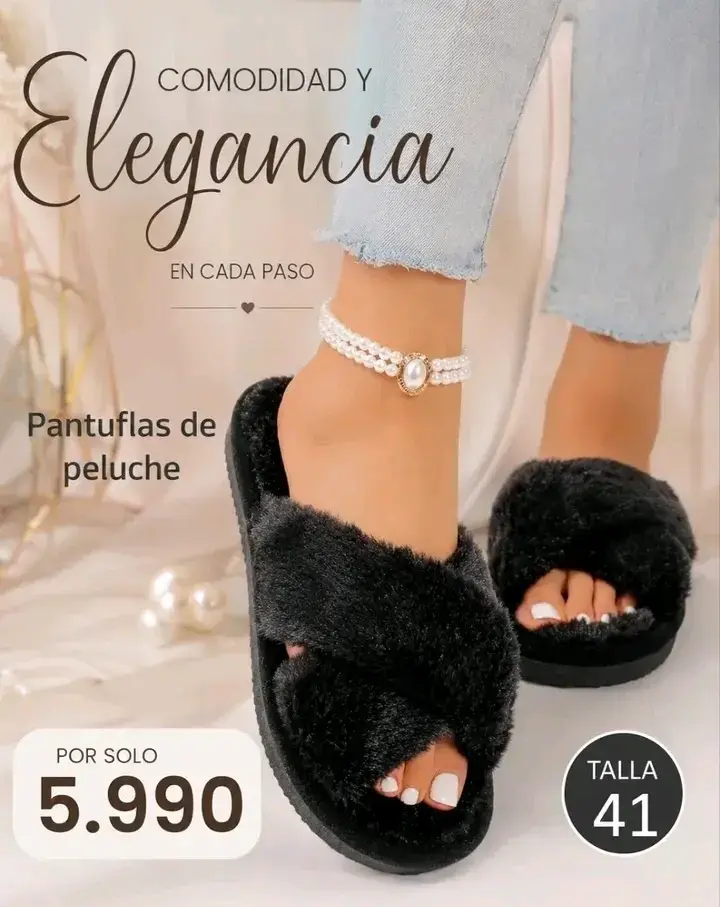 Pantuflas de peluche negras talla 41