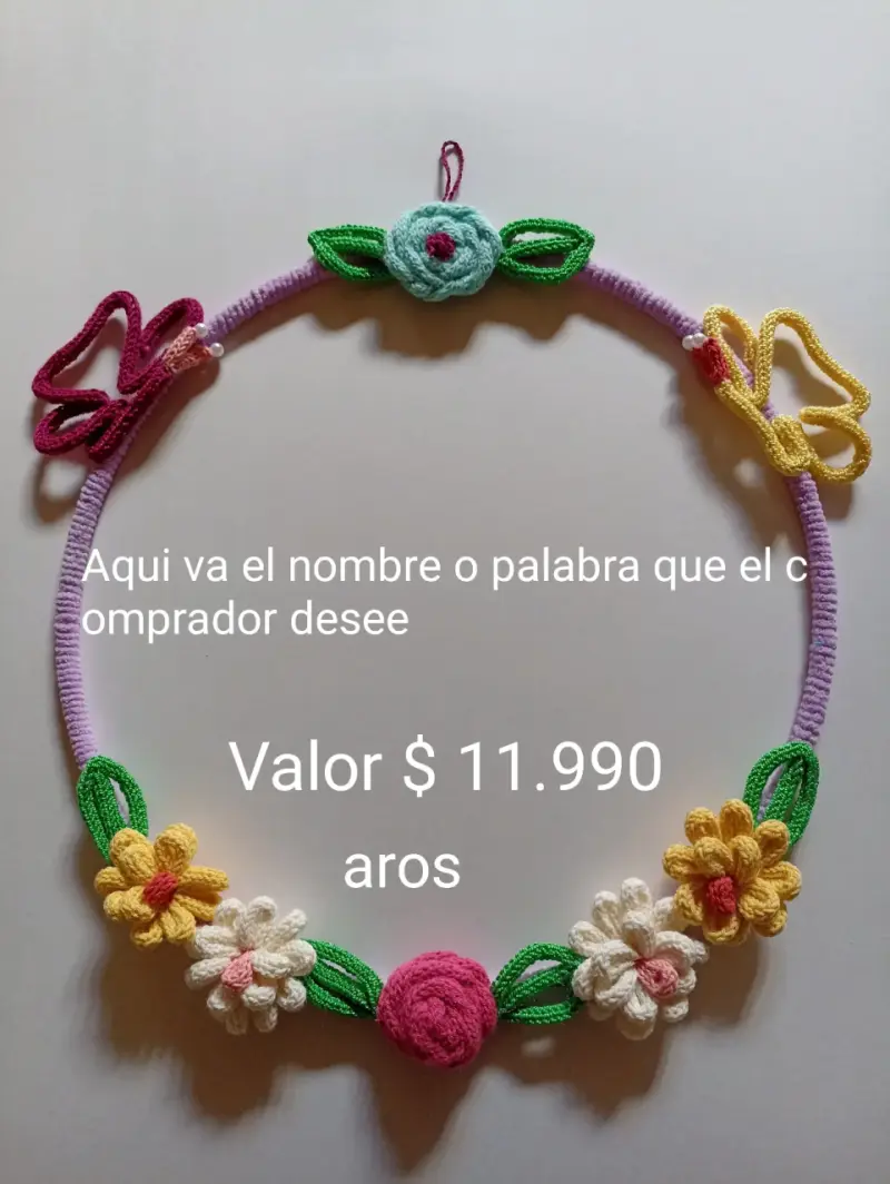 Aro decorativo tejido a crochet con flores - 1