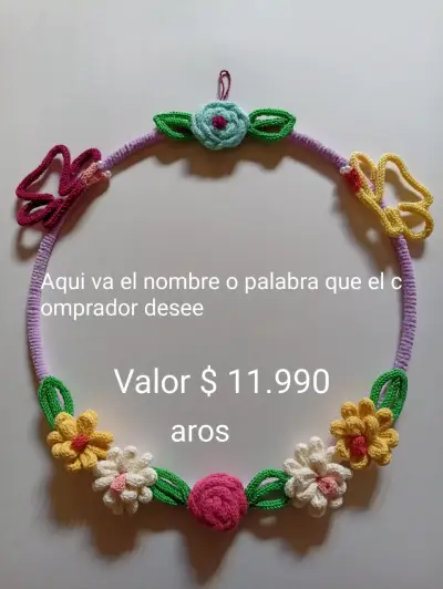 Aro decorativo tejido a crochet con flores - miniatura 1