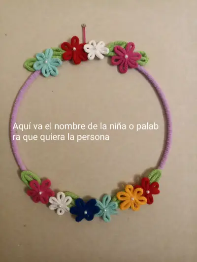 Aro decorativo tejido a crochet con flores - miniatura 2