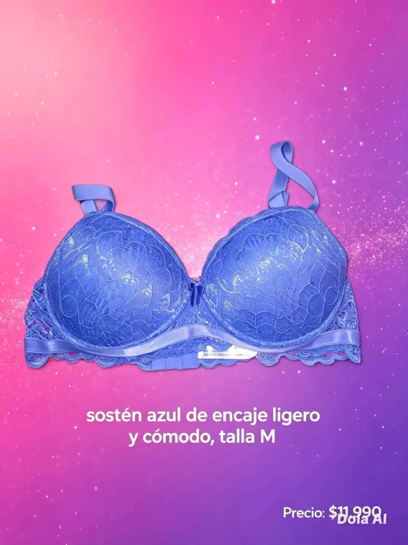 Sostén azul de encaje ligero y cómodo talla M