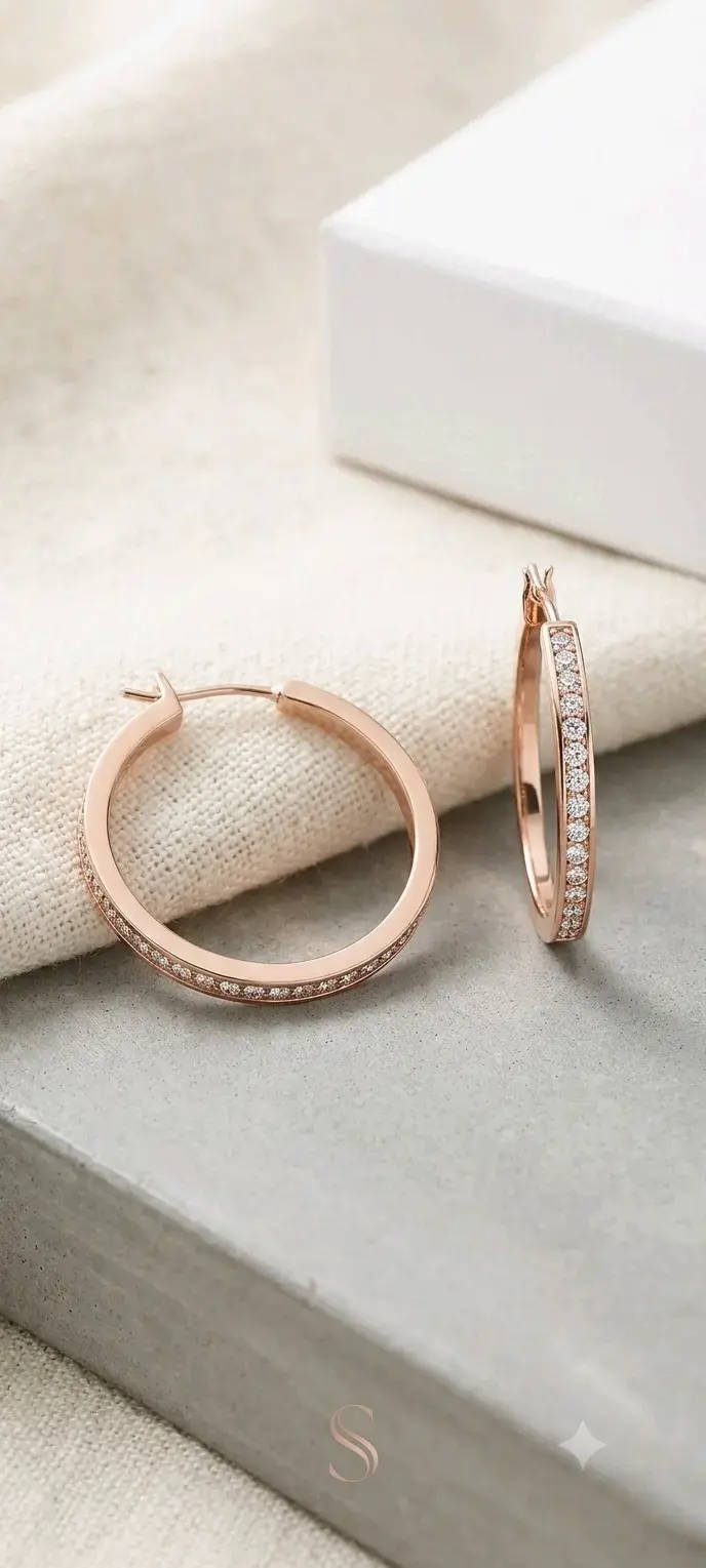 Aros de aro de oro rosado con circonita - 1