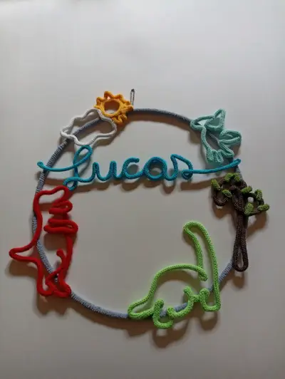 Aro decorativo tejido a crochet con flores - miniatura 5