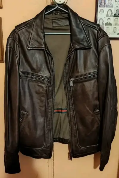 Chaqueta de ecocuero marrón para hombre - miniatura 1