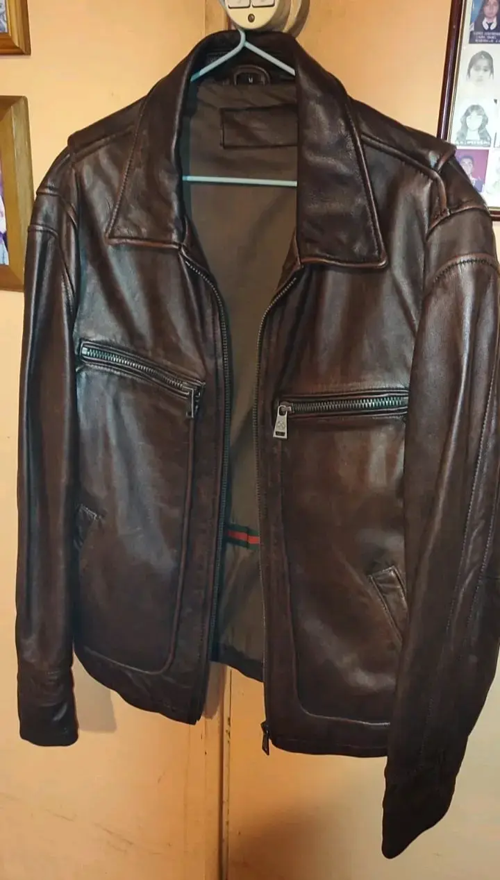 Chaqueta de ecocuero marrón para hombre - 3