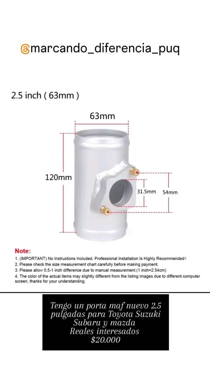 Porta MAF 2.5 pulgadas para Toyota Subaru Mazda