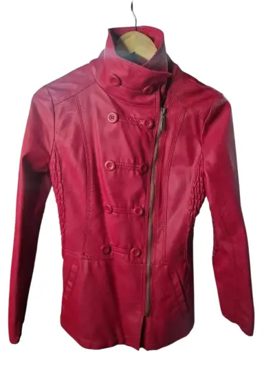 Chaqueta de cuero roja para mujer - miniatura 1