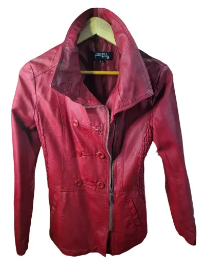 Chaqueta de cuero roja para mujer - miniatura 2