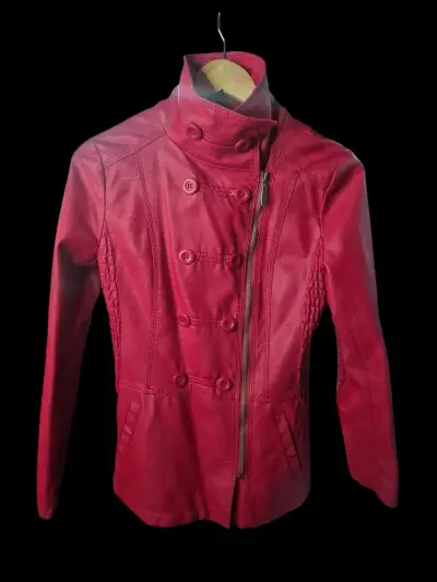 Chaqueta de cuero roja para mujer - miniatura 3