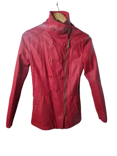 Chaqueta de cuero roja para mujer - miniatura 5
