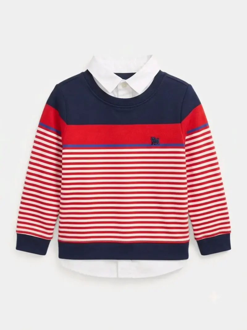 Suéter infantil a rayas azul y rojo