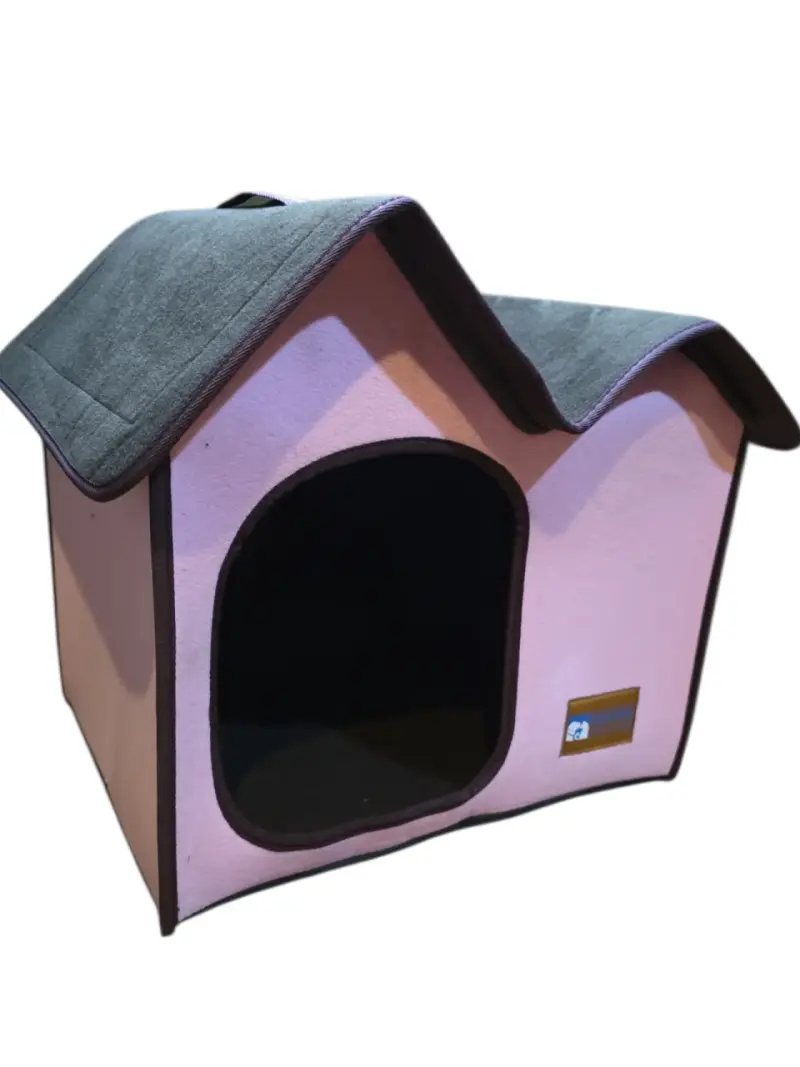 Casa para mascotas de tela rosa y gris - 1