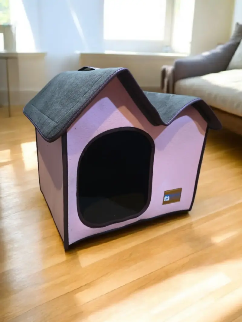 Casa para mascotas de tela rosa y gris - 2