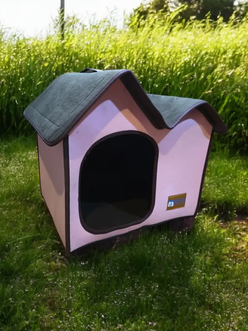 Casa para mascotas de tela rosa y gris - 3
