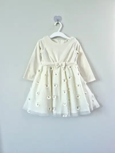 Vestido de niña blanco con flores - miniatura 1